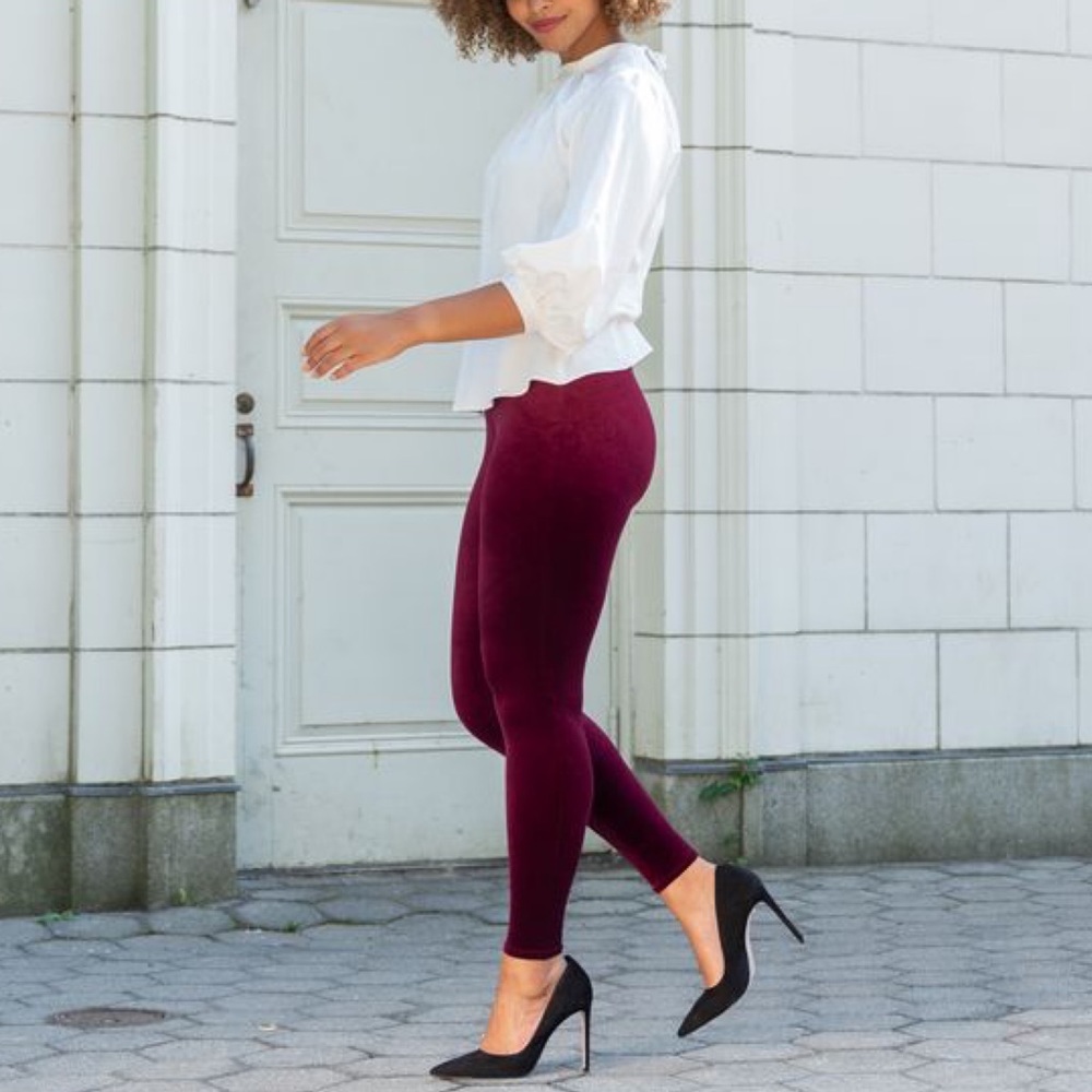 Spanx Velvet Leggings in Color Rich Burgundy - Picture 1 of 6